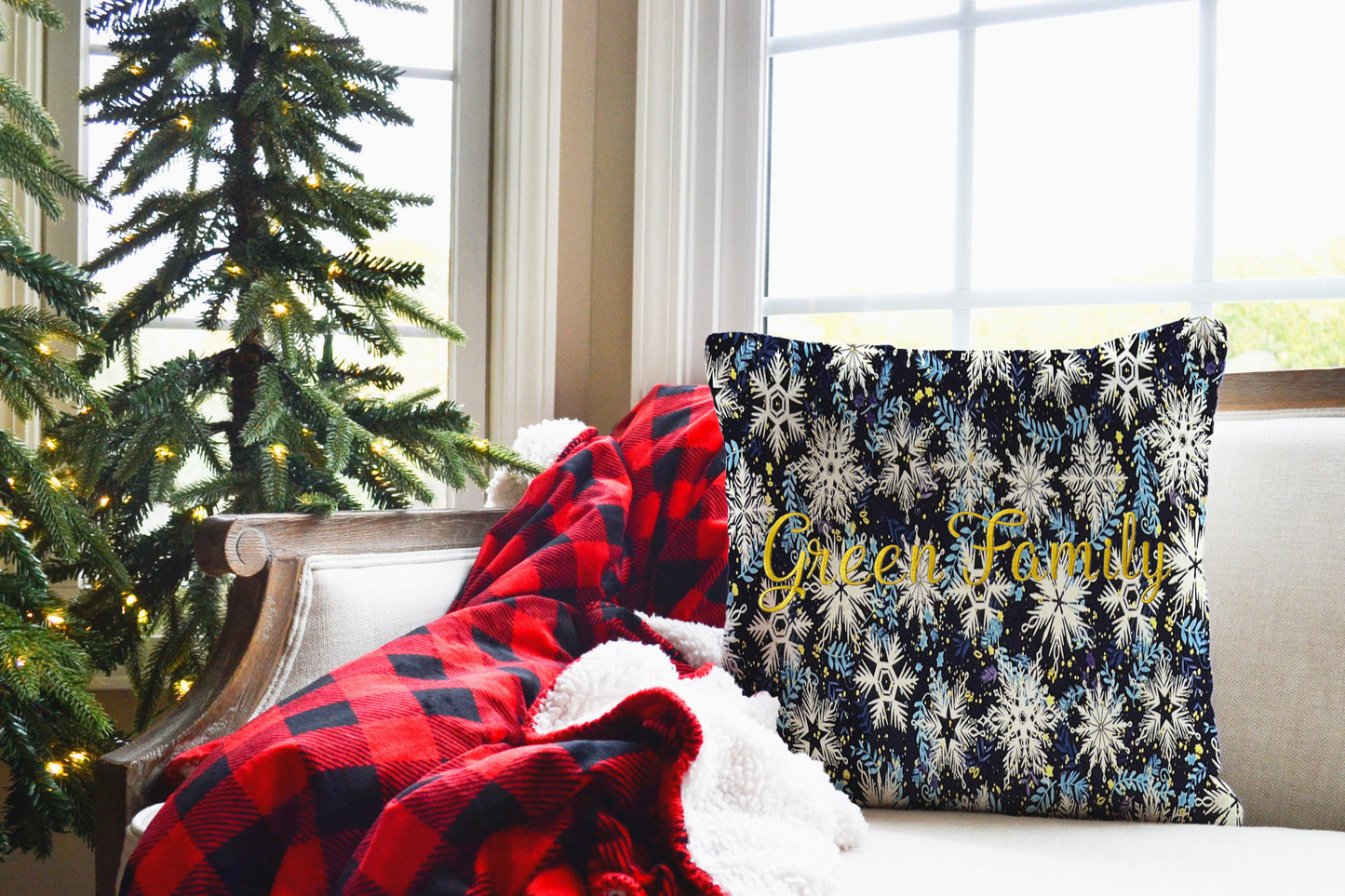 Christmas Throw Pillow Cover Blue White Snowflake