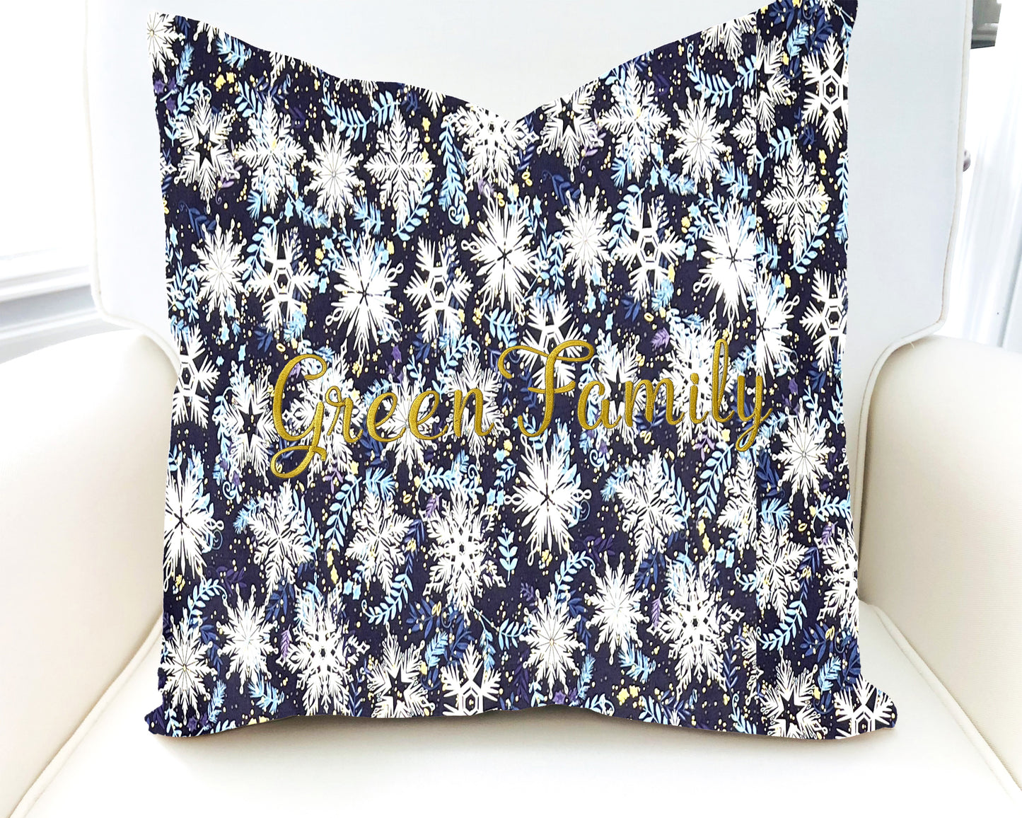 Christmas Throw Pillow Cover Blue White Snowflake