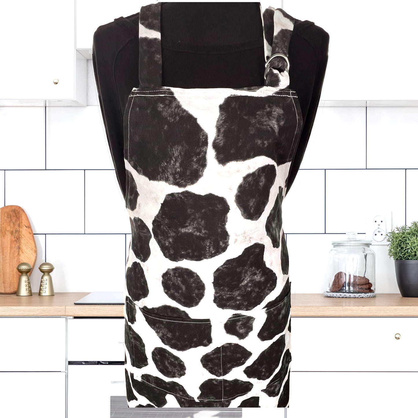 Apron for Adult Including Plus Size with Personalized Embroidery Dark Cow Print