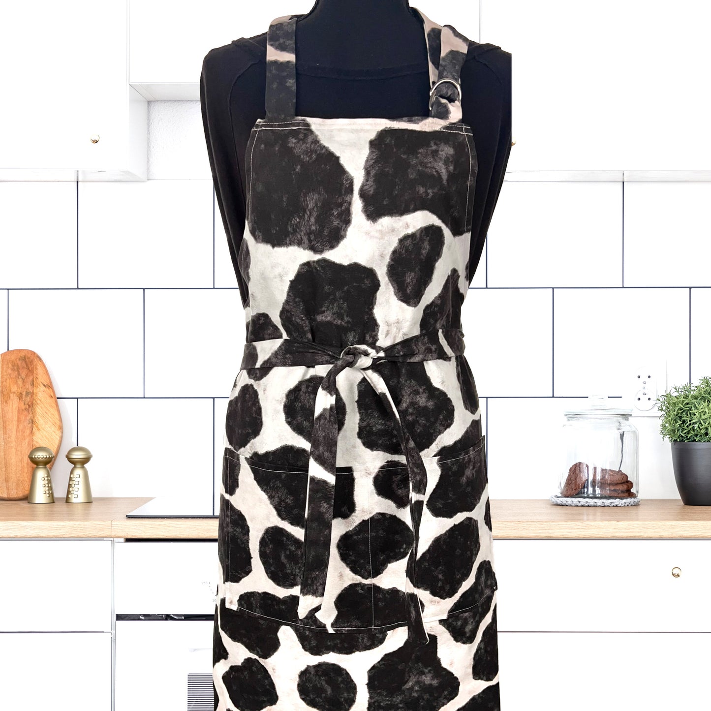 Apron for Adult Including Plus Size with Personalized Embroidery Dark Cow Print