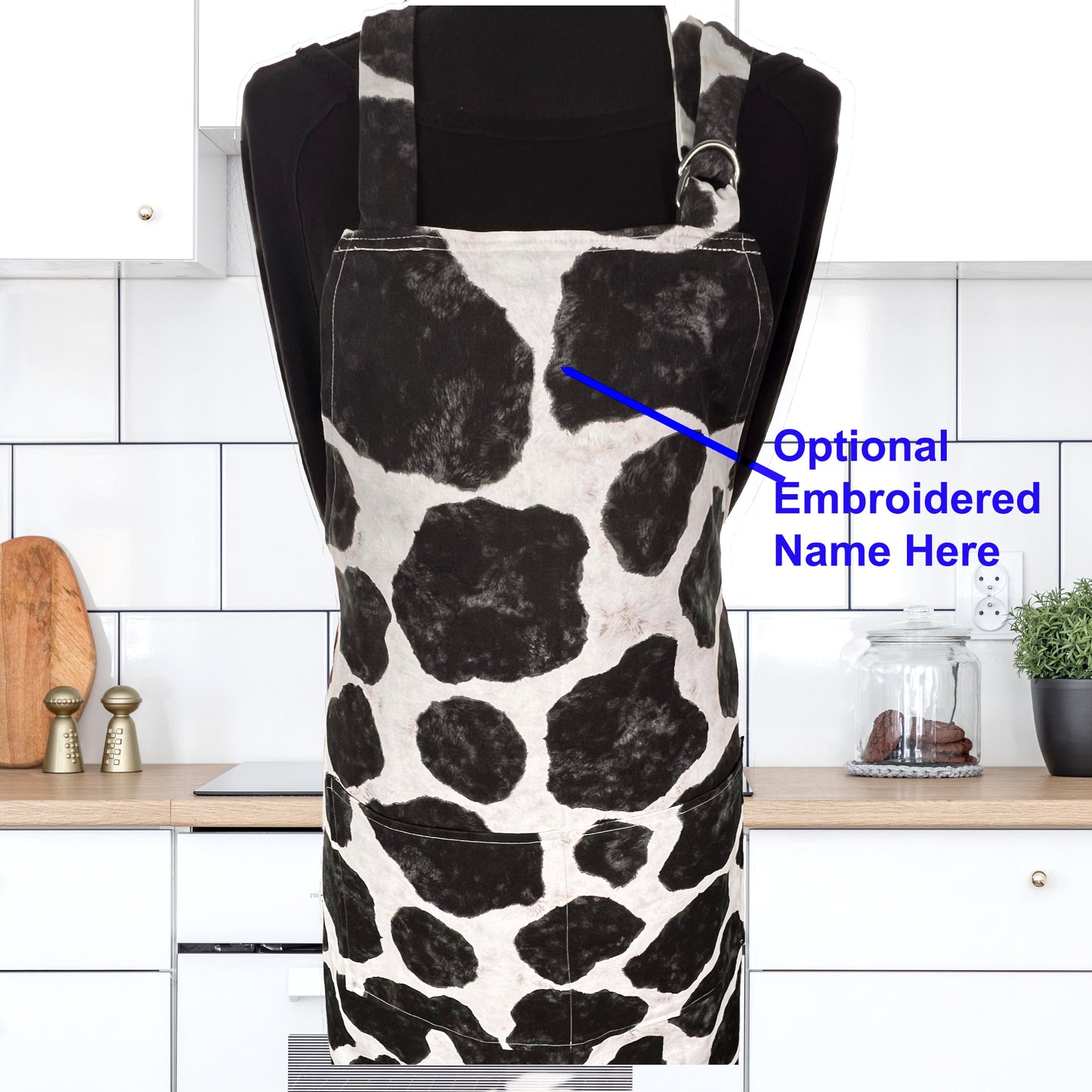 Apron for Adult Including Plus Size with Personalized Embroidery Dark Cow Print