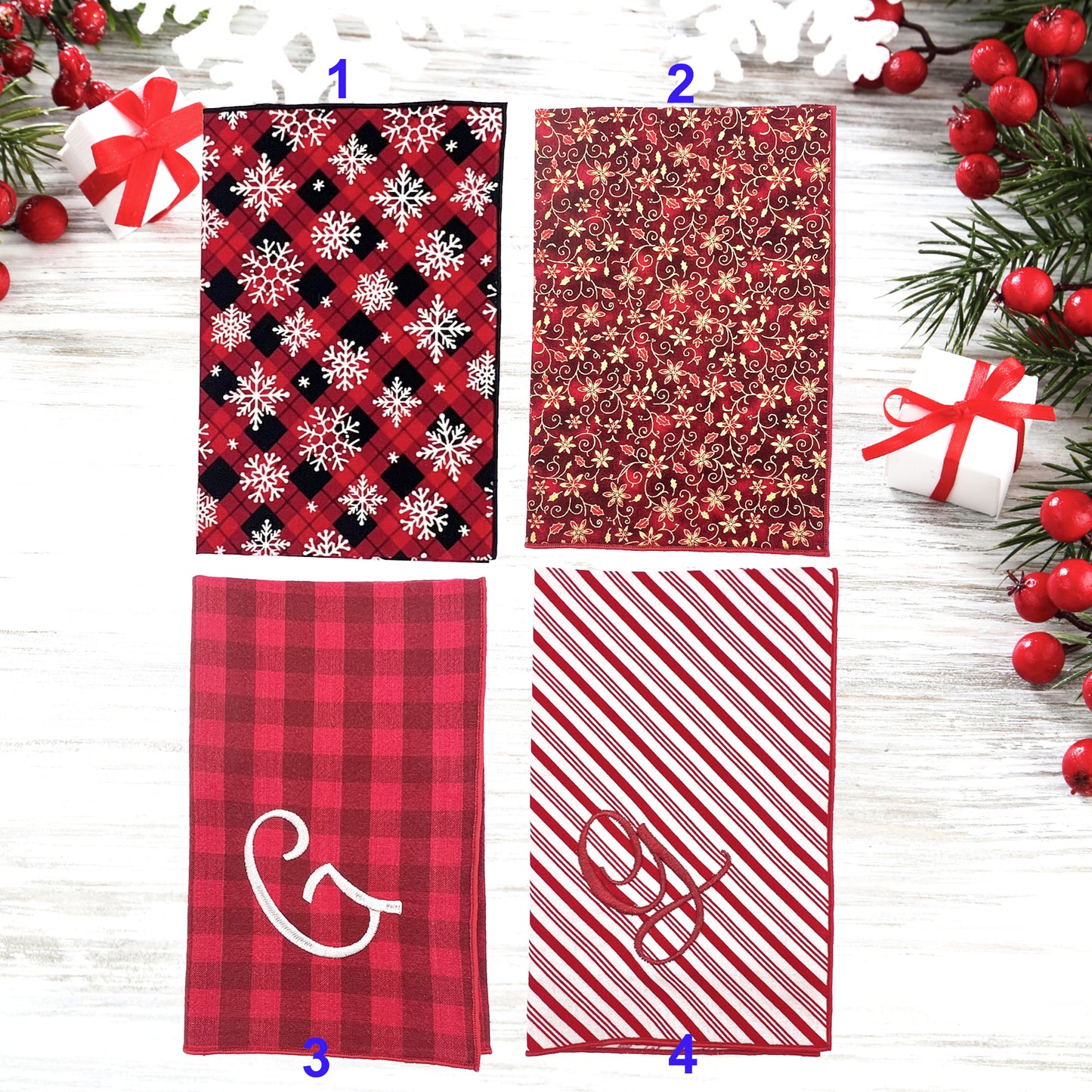 Reusable Cloth Christmas Napkins for Everyday Use  Set of 2, 4, 6, 8 or 10 Made of Cotton Red Colors