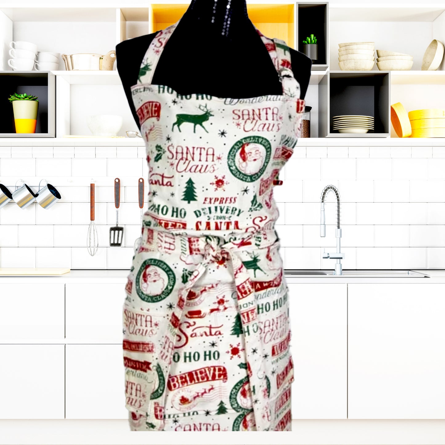 Christmas Apron for Adult Included Plus Size with Matching Child Apron Vintage Santa