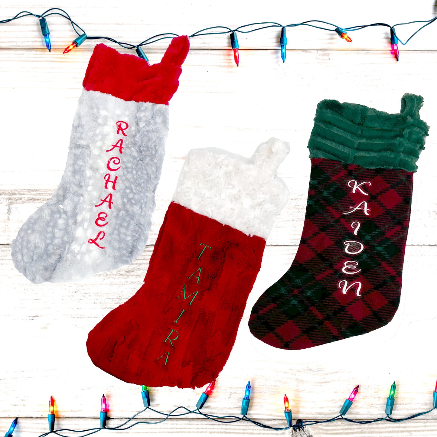 Christmas Stocking Personalized with Embroidered Name Set 1