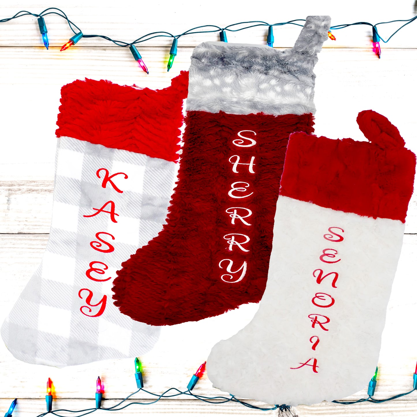 Christmas Stocking Personalized with Embroidered Name Set 2