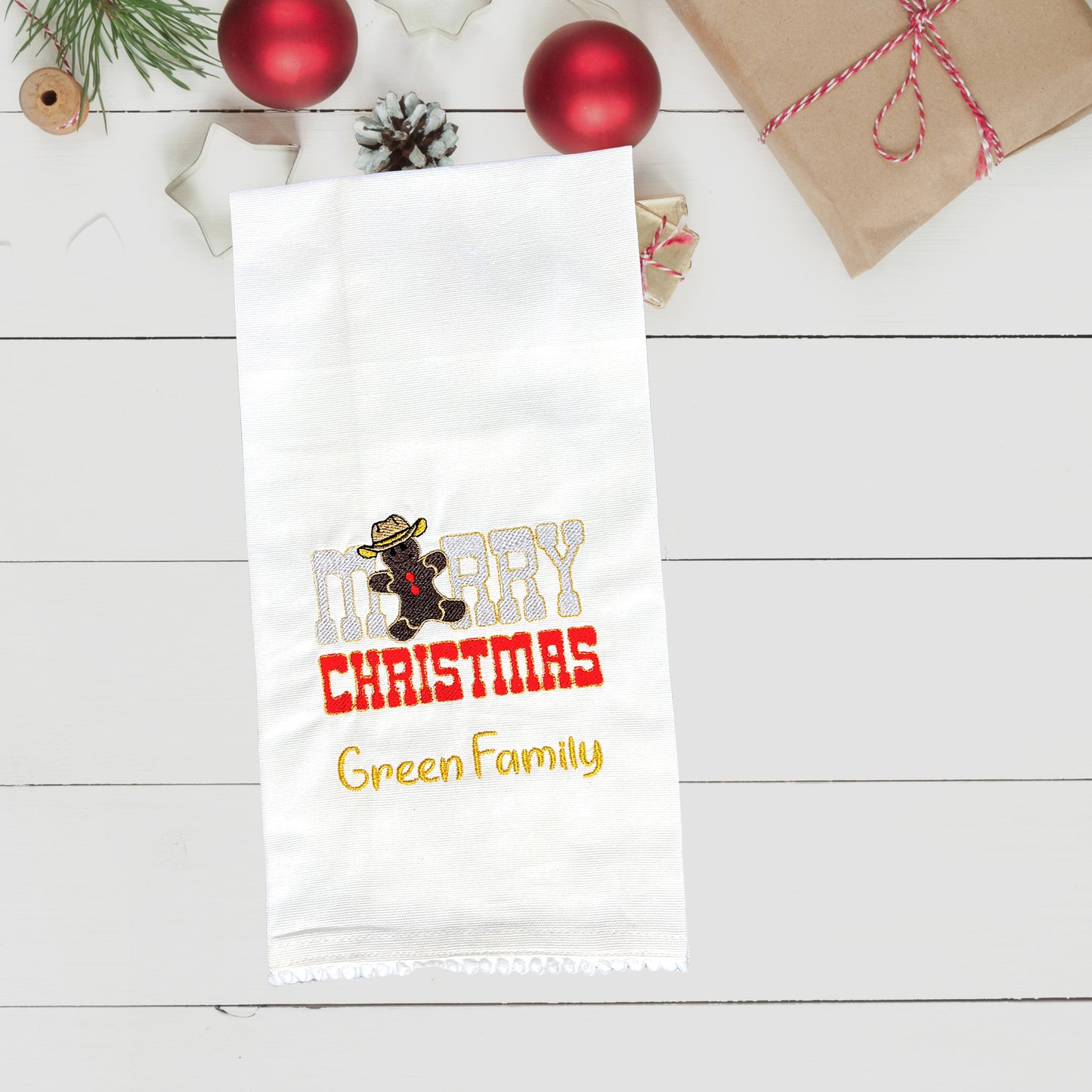 Decorative Christmas Kitchen Towel Embroidered and Personalized Merry Christmas