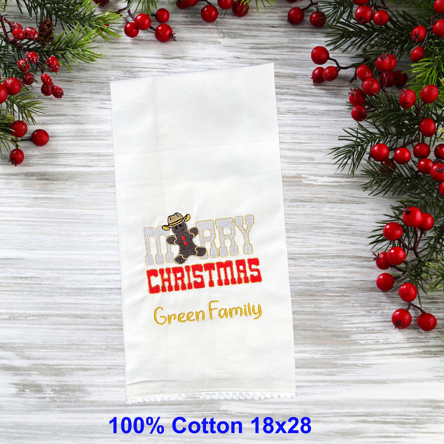 Decorative Christmas Kitchen Towel Embroidered and Personalized Merry Christmas