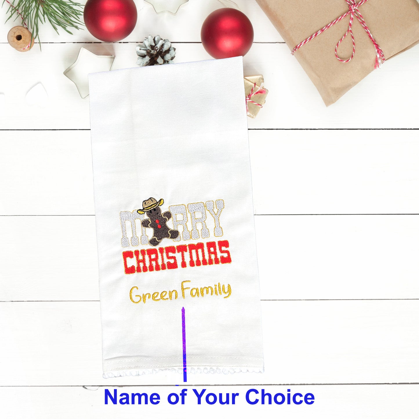 Decorative Christmas Kitchen Towel Embroidered and Personalized Merry Christmas