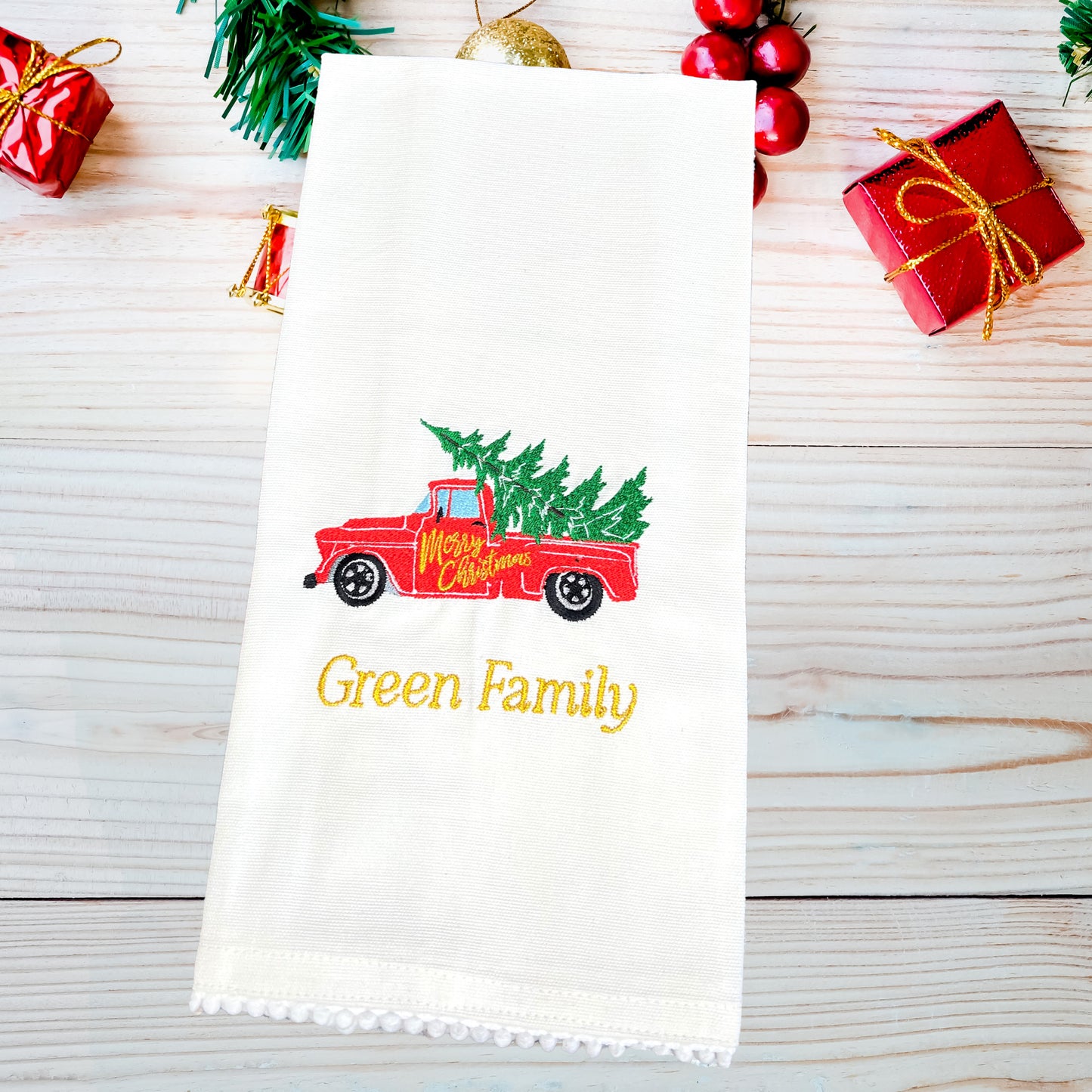 Decorative Christmas Kitchen Towel Embroidered and Personalized Merry Christmas