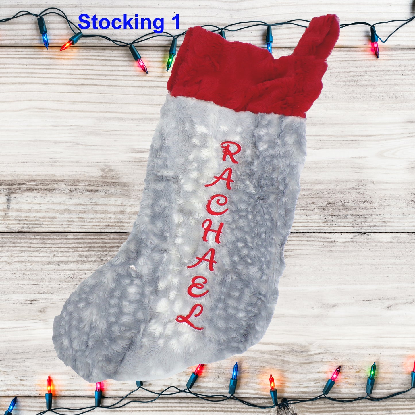 Christmas Stocking Personalized with Embroidered Name Set 1