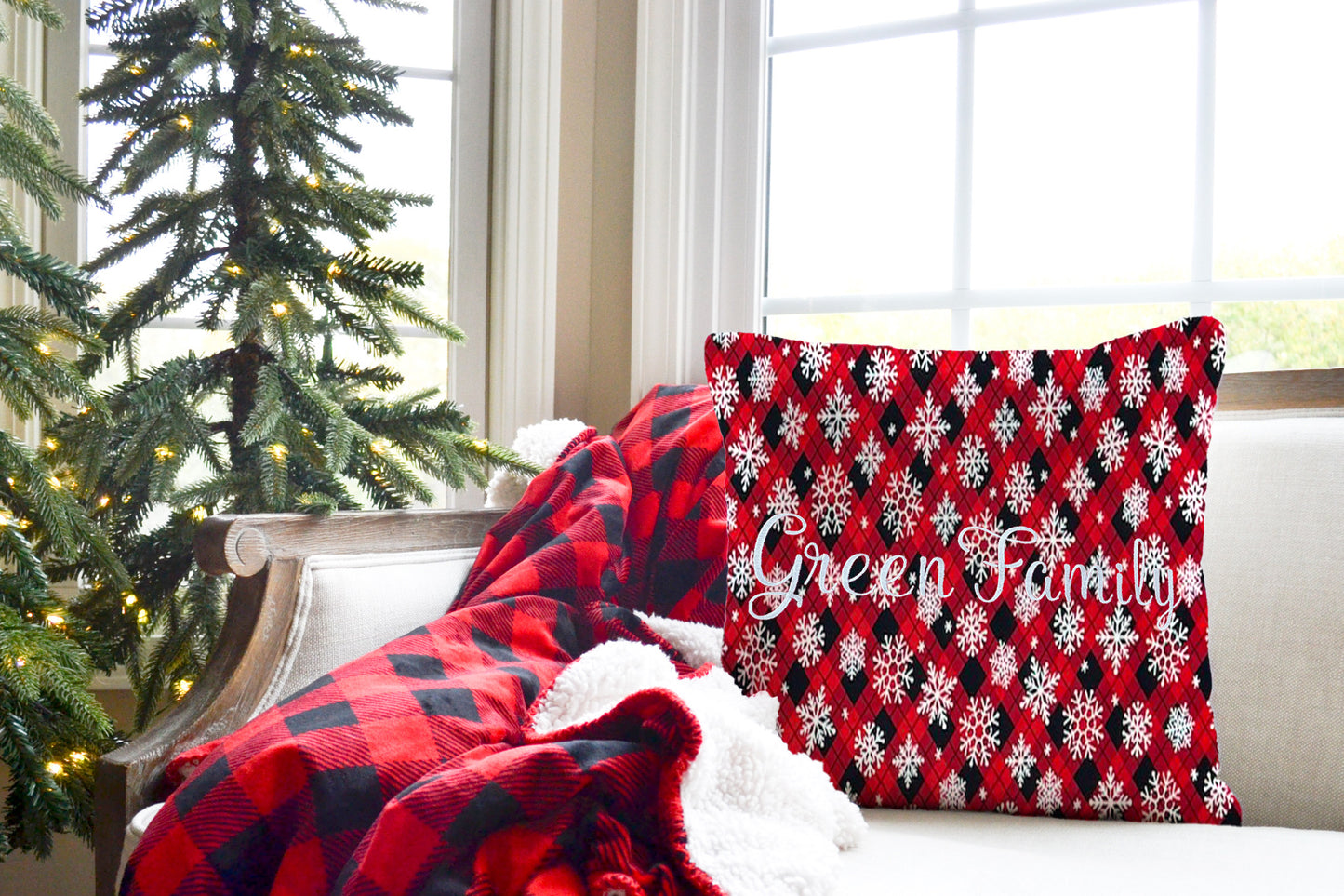 Christmas Throw Pillow Cover or Holiday Decorative Pillow Red Checkered Plaid