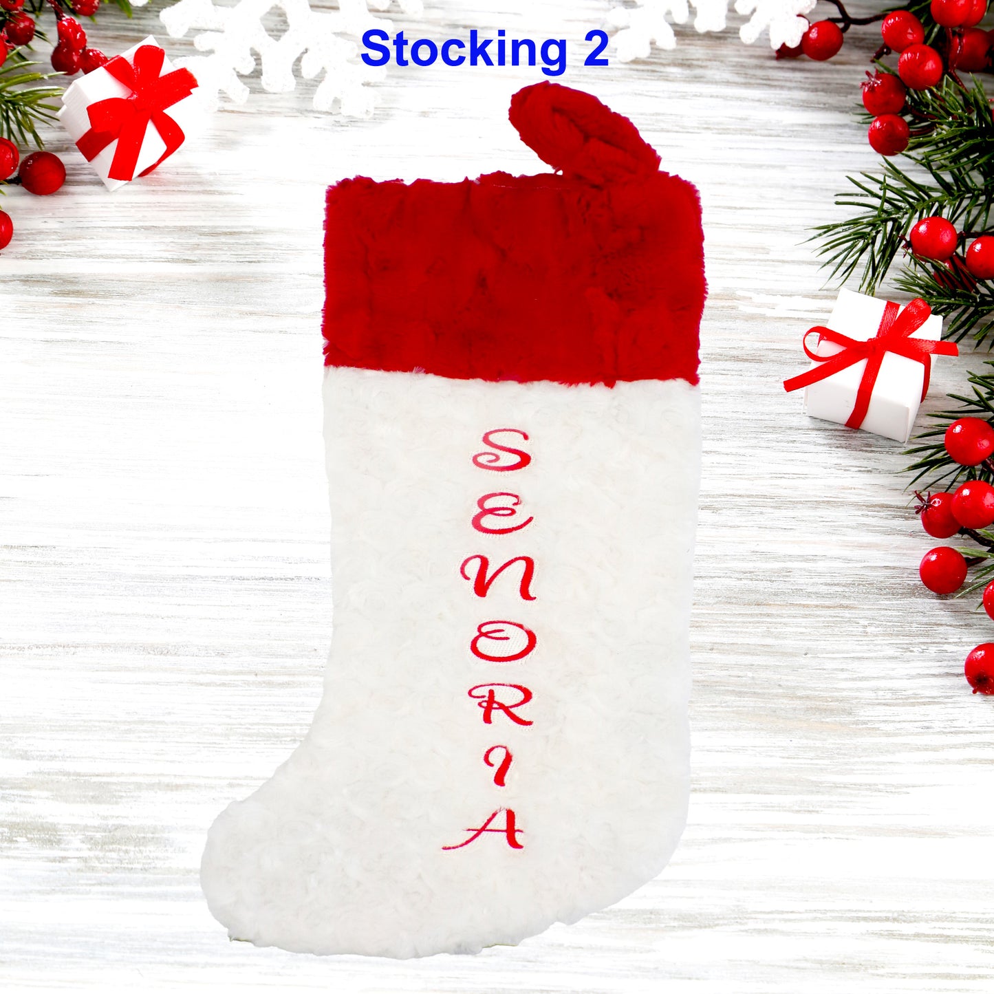 Christmas Stocking Personalized with Embroidered Name Set 2