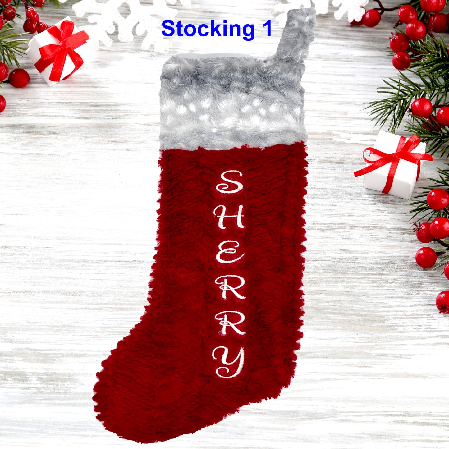 Christmas Stocking Personalized with Embroidered Name Set 2