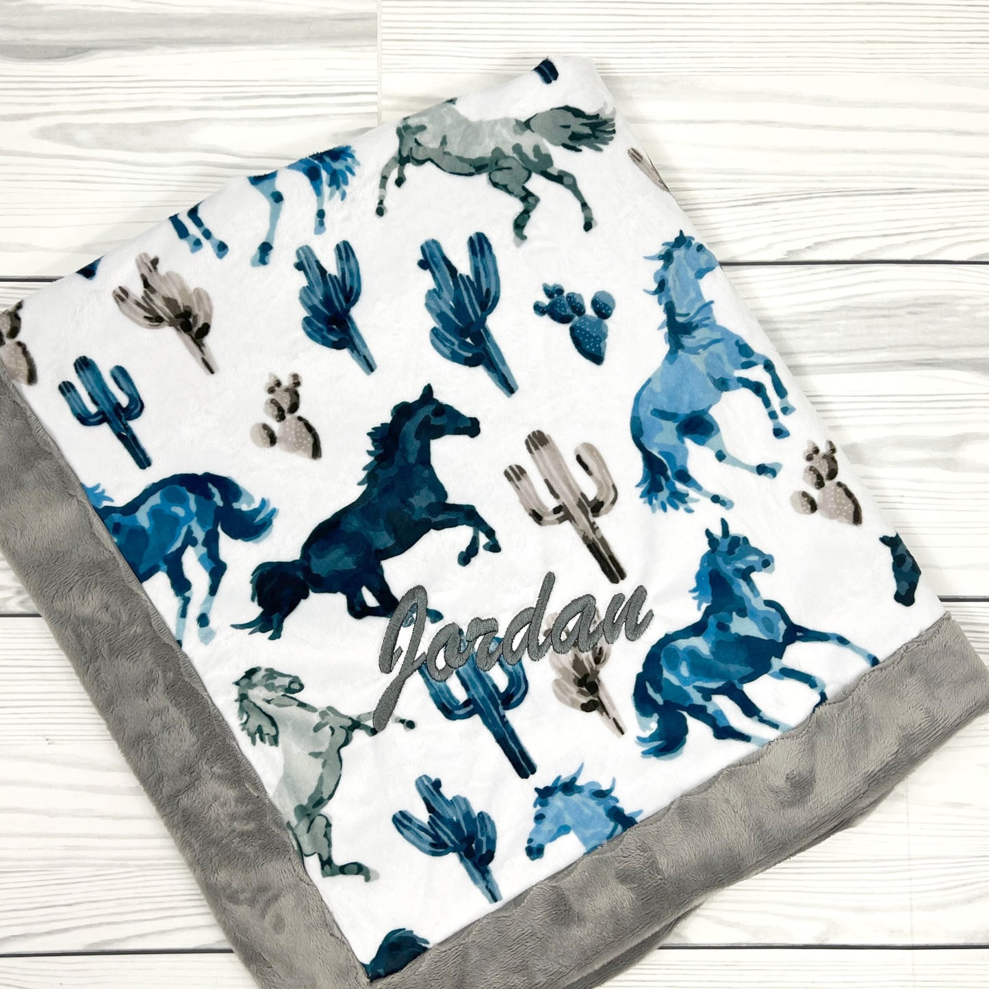 Baby Blanket Personalized Wild Blue Horse