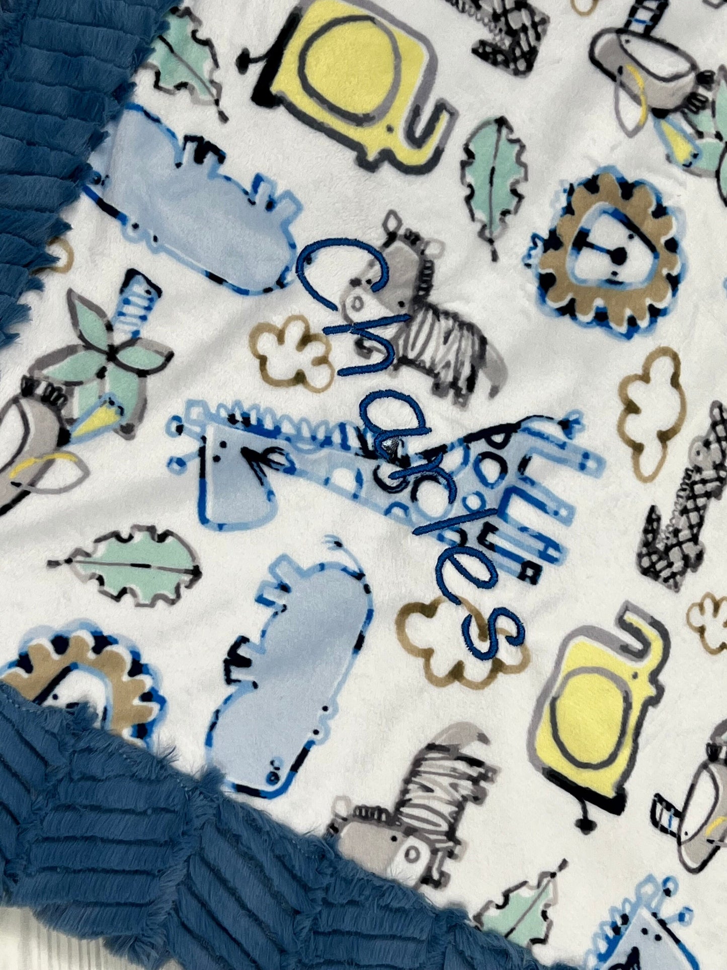 Baby Blanket Personalized Blue Giraffe