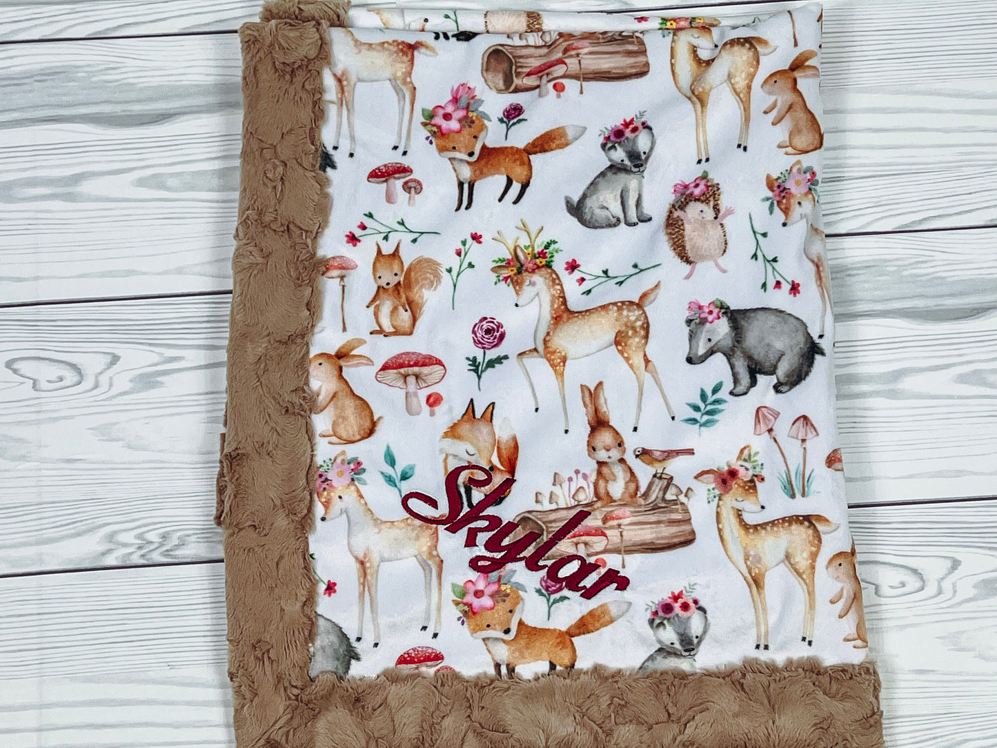 Baby Blanket Embroidered Deer and Fox