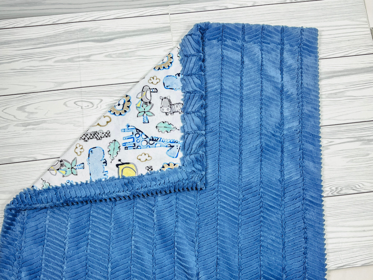 Baby Blanket Personalized Blue Giraffe