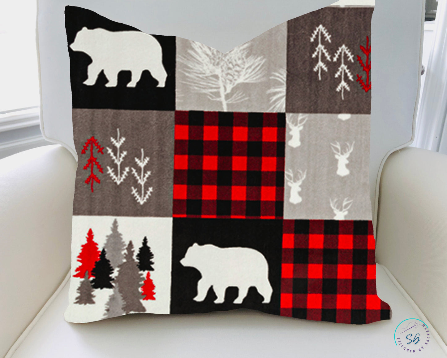 Christmas Pillow Cover or Throw  Pillow Minky Bear 16x16 or 18x18