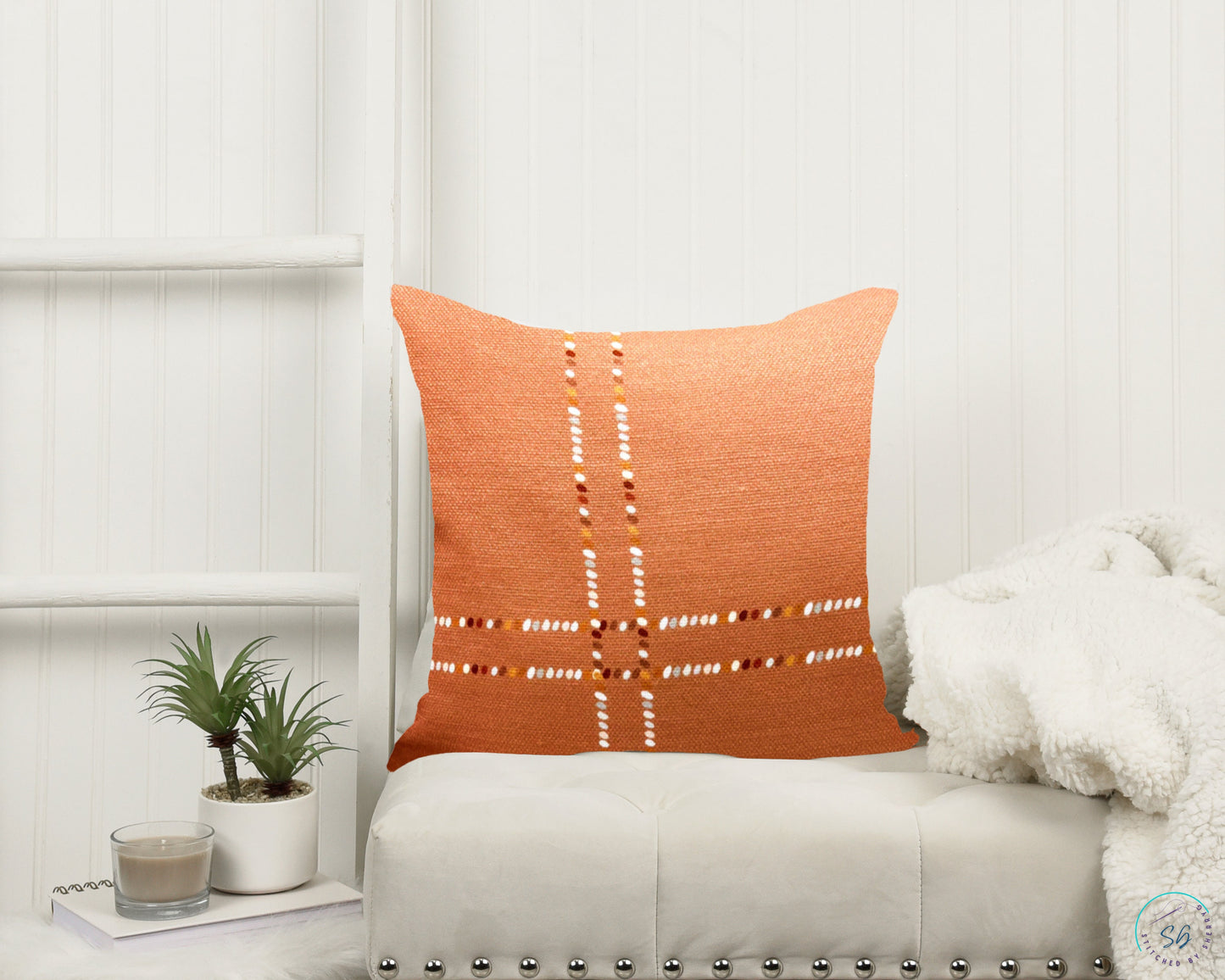 Pillow Cover or Throw Pillow Dotted Gingham Plaid Check Caramel