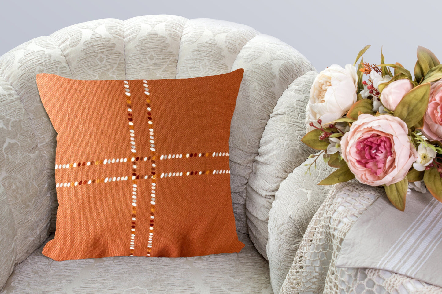 Pillow Cover or Throw Pillow Dotted Gingham Plaid Check Caramel