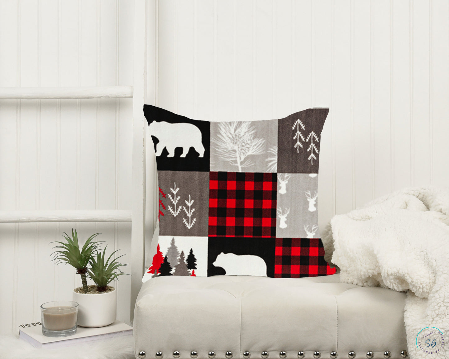 Christmas Pillow Cover or Throw  Pillow Minky Bear 16x16 or 18x18