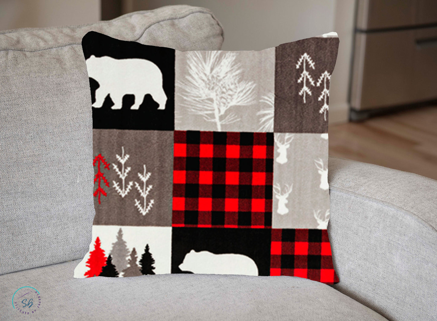 Christmas Pillow Cover or Throw  Pillow Minky Bear 16x16 or 18x18