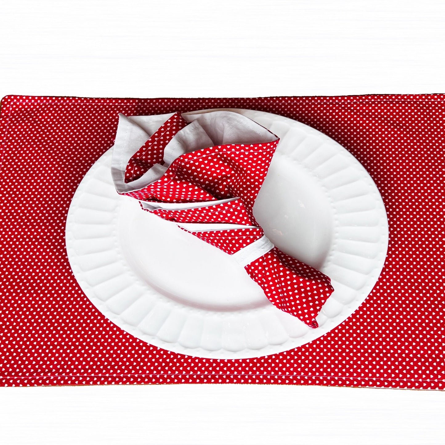 Cloth Dinner Napkins and Placemats Valentine's Day Red White 100% Cotton Reusable and Reversible