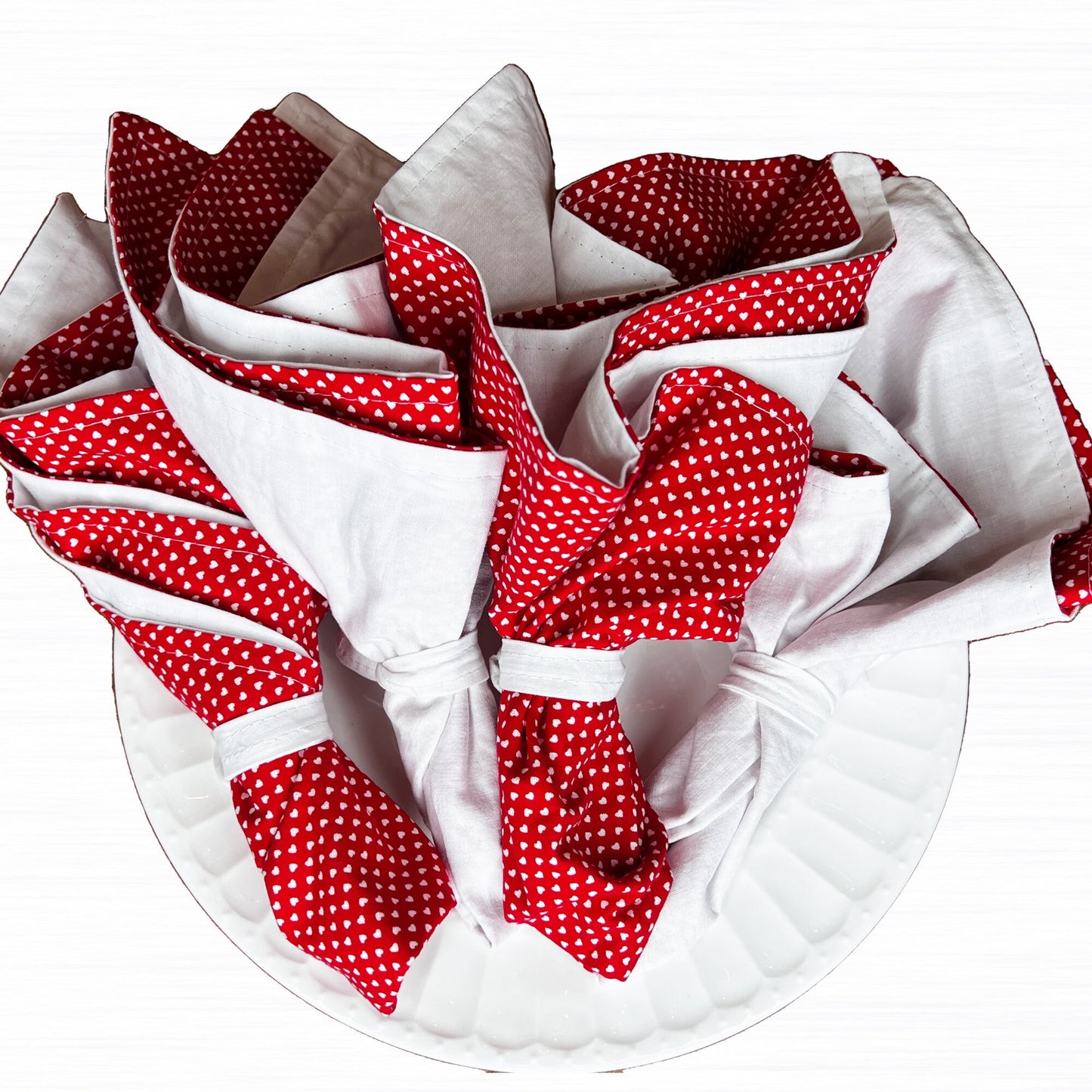 Cloth Dinner Napkins and Placemats Valentine's Day Red White 100% Cotton Reusable and Reversible