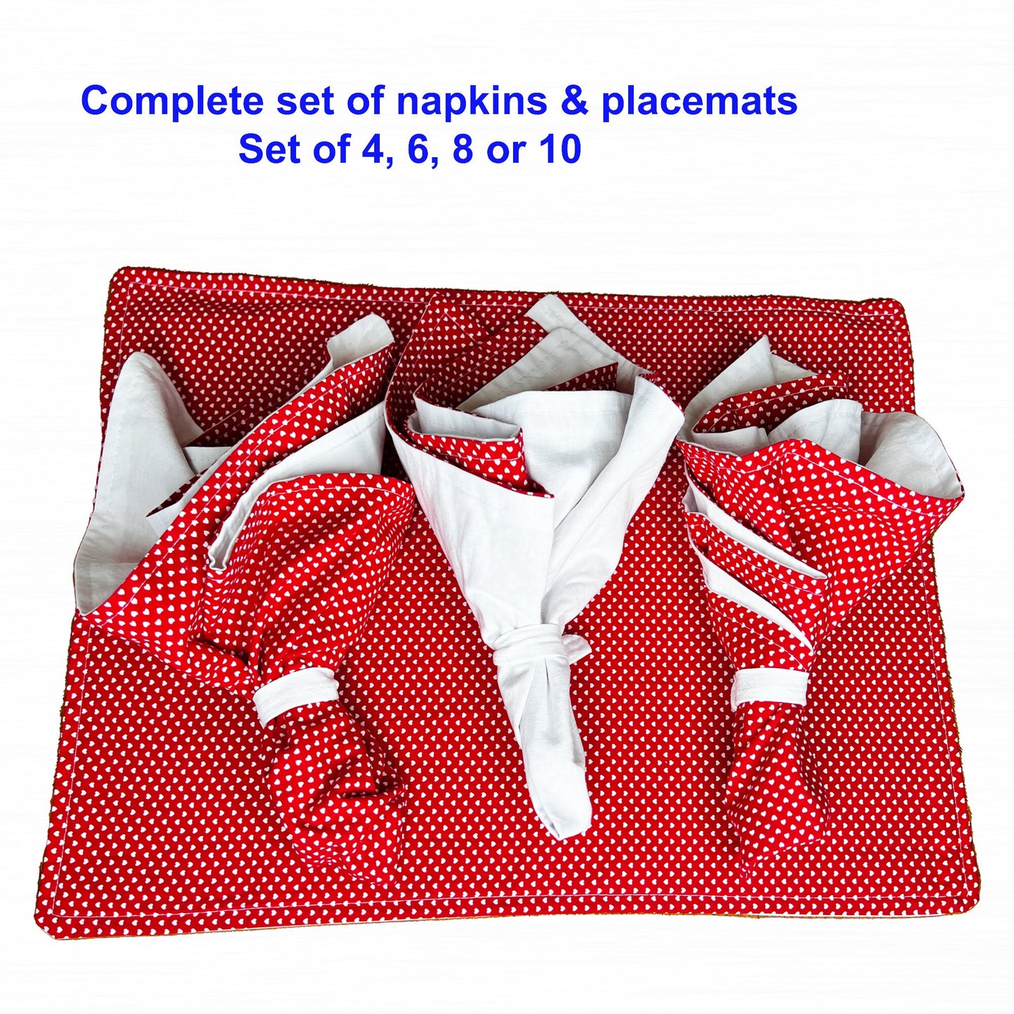 Cloth Dinner Napkins and Placemats Valentine's Day Red White 100% Cotton Reusable and Reversible