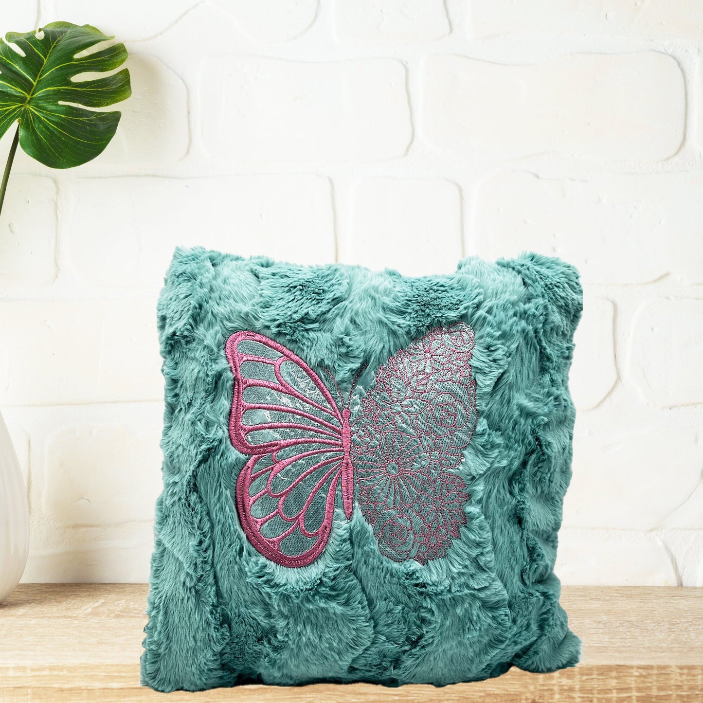 Pillow Cover Personalized Embroidered Mint Pink Butterfly