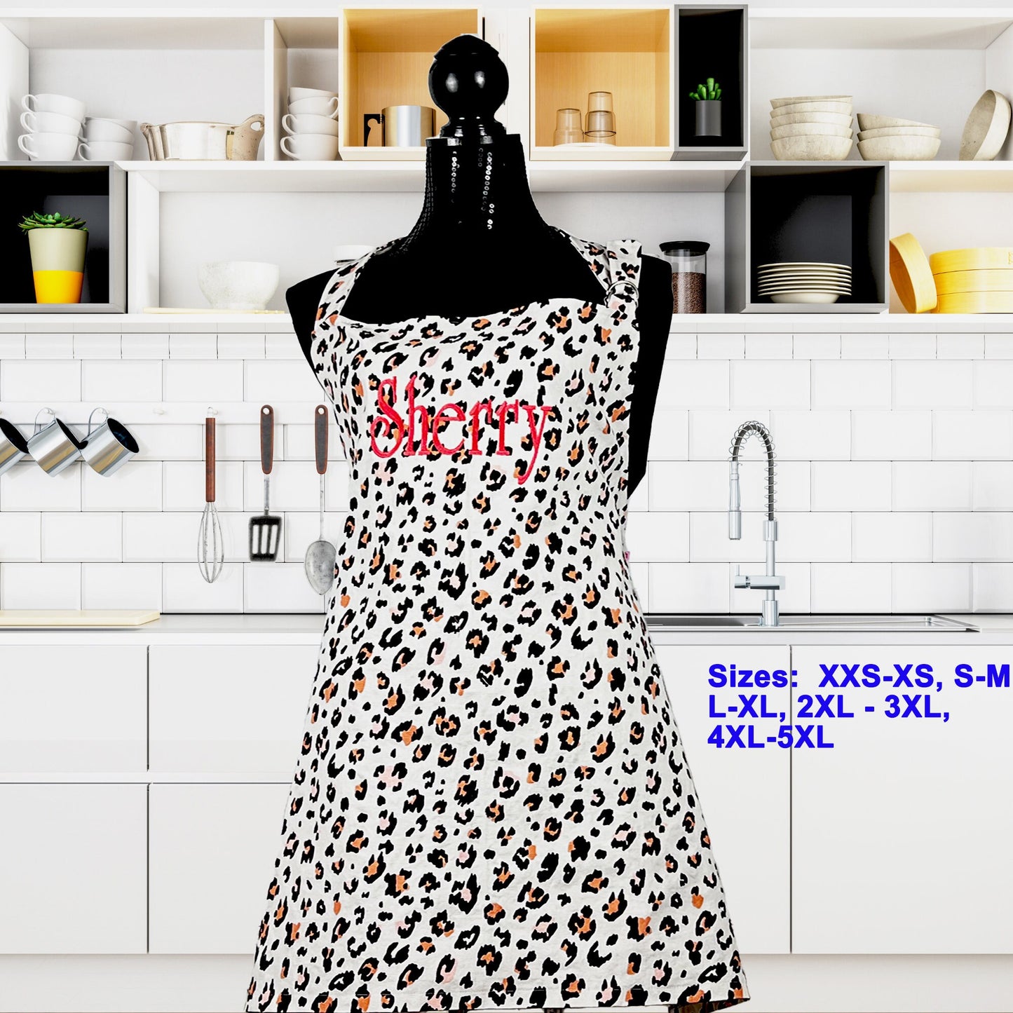 Apron for Adult Including Plus Size Personalized with Embroidery Cheetah