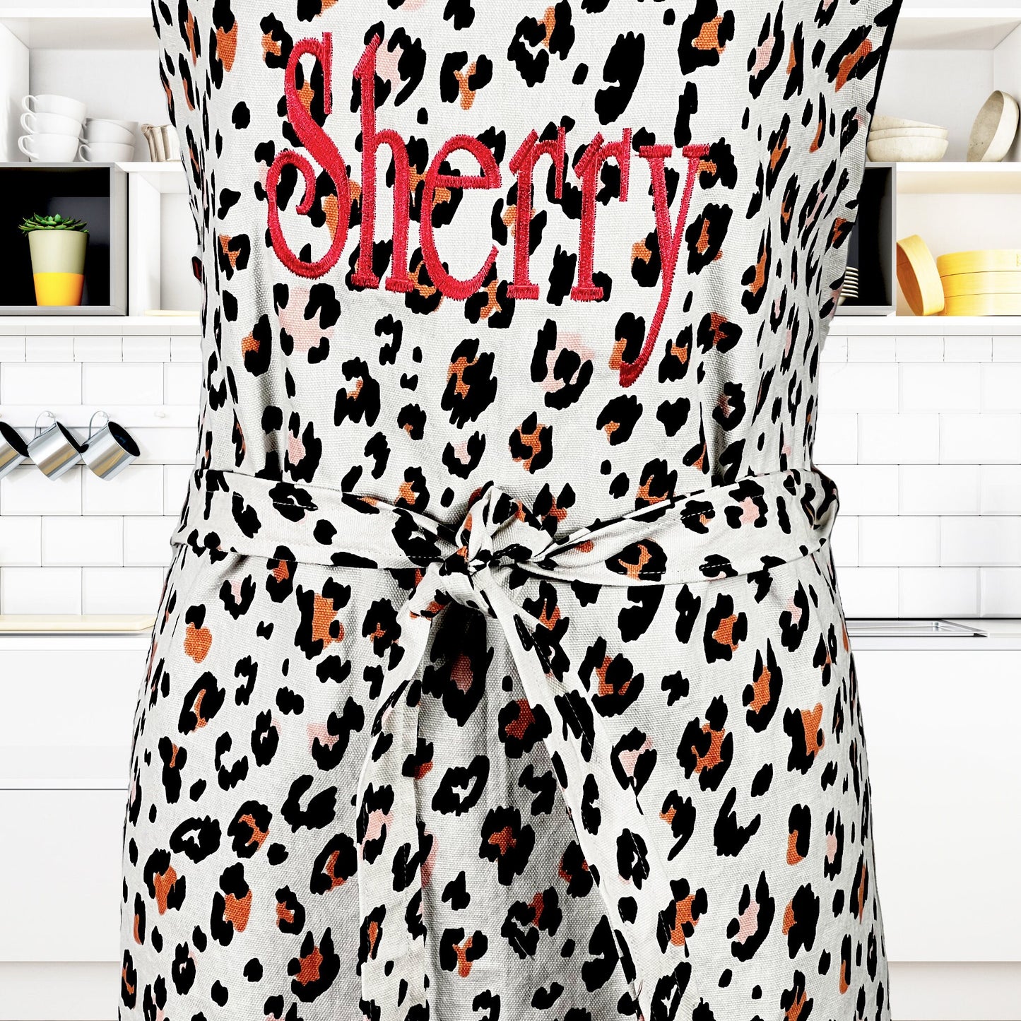 Apron for Adult Including Plus Size Personalized with Embroidery Cheetah