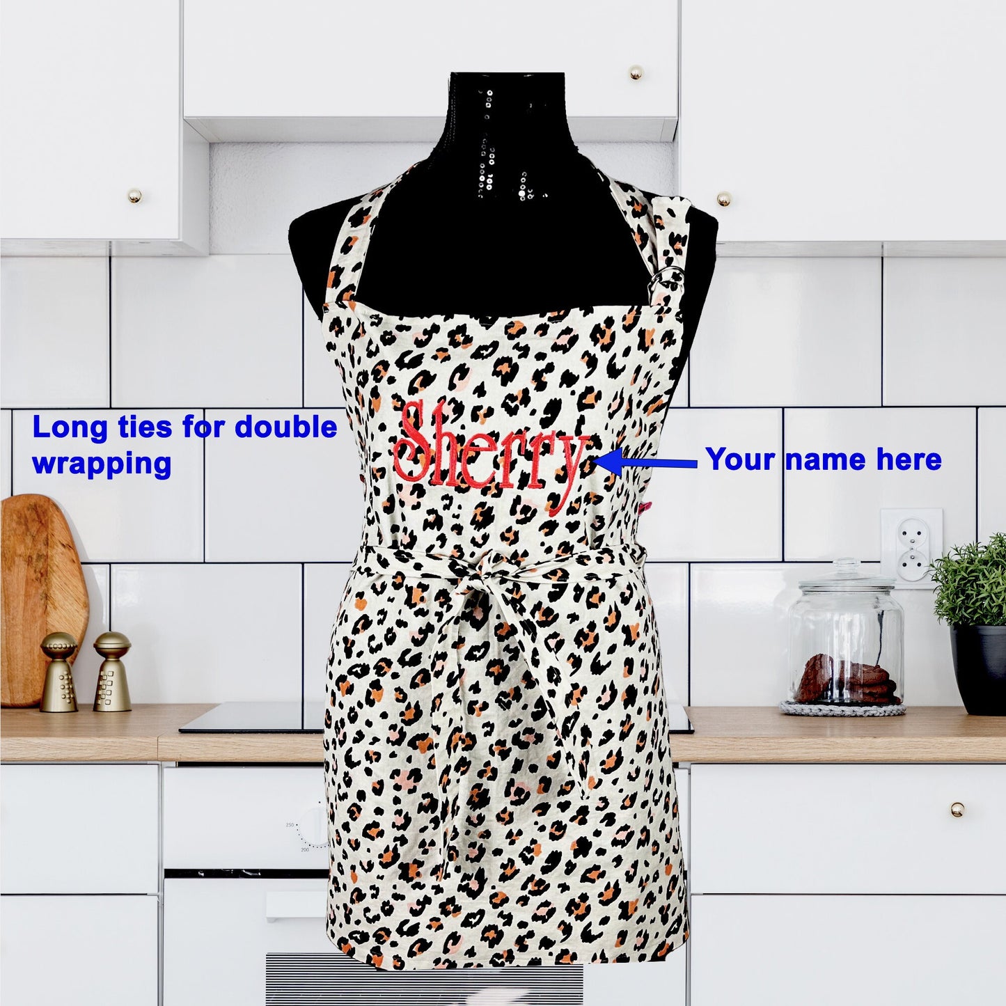 Apron for Adult Including Plus Size Personalized with Embroidery Cheetah