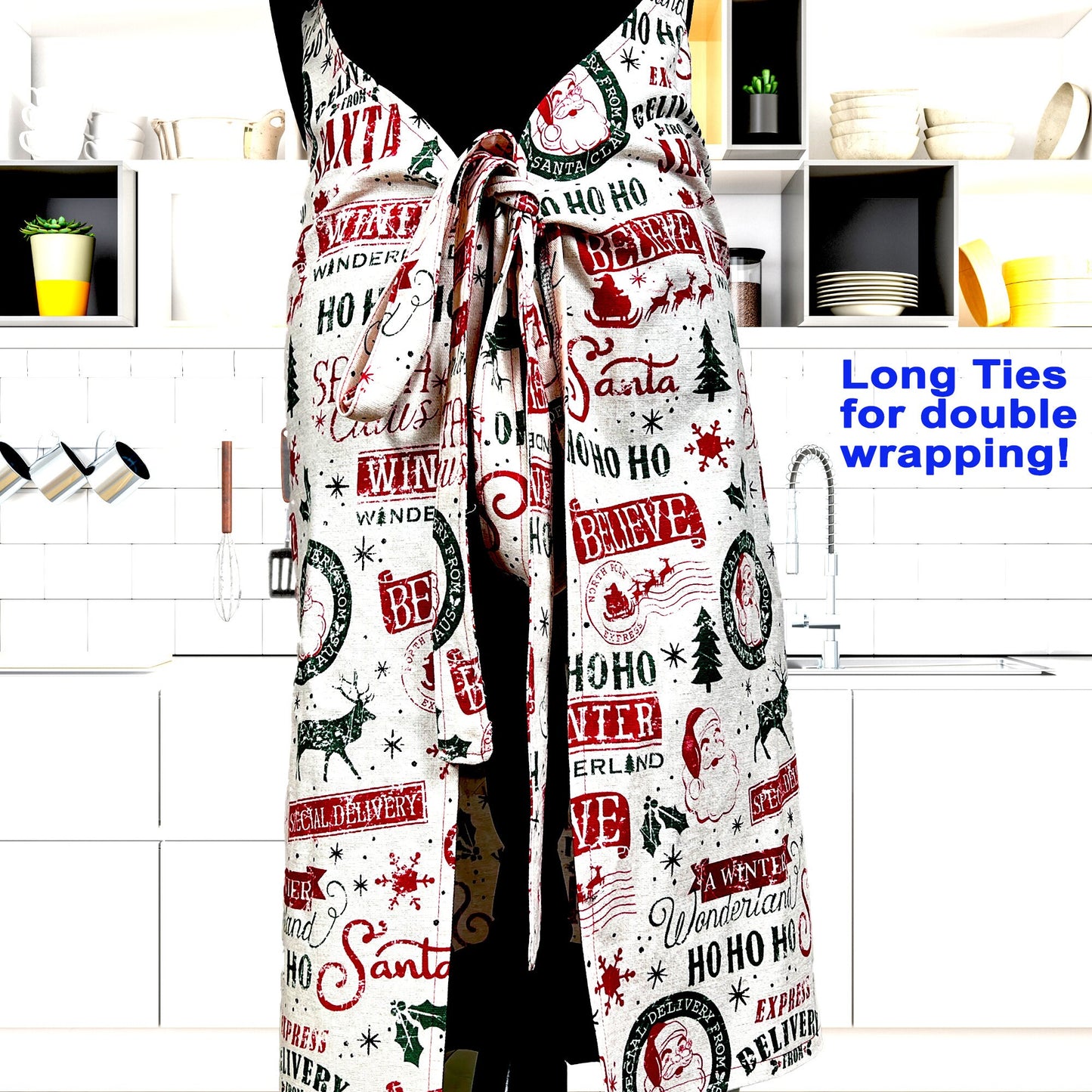 Christmas Apron for Adult Included Plus Size with Matching Child Apron Vintage Santa