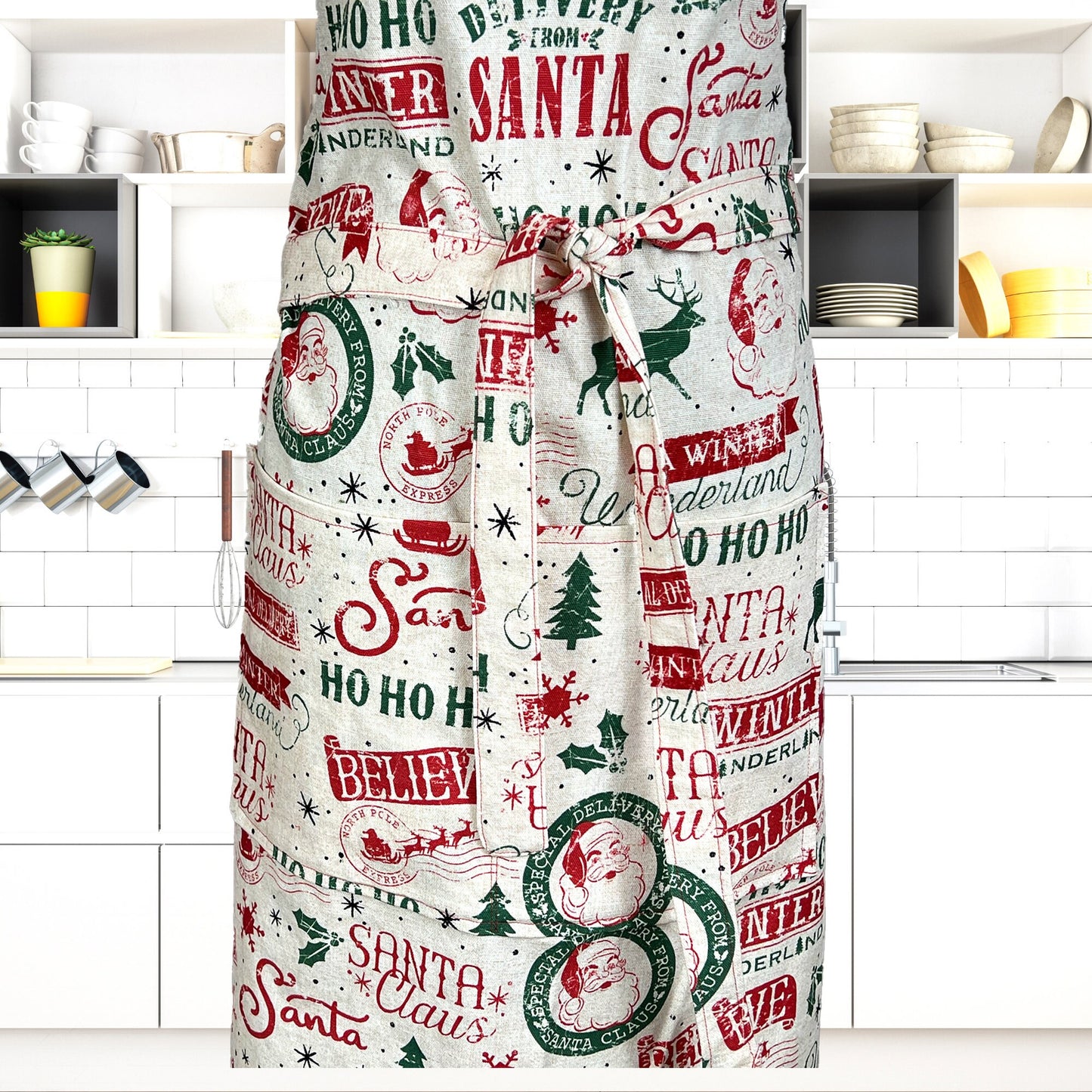 Christmas Apron for Adult Included Plus Size with Matching Child Apron Vintage Santa