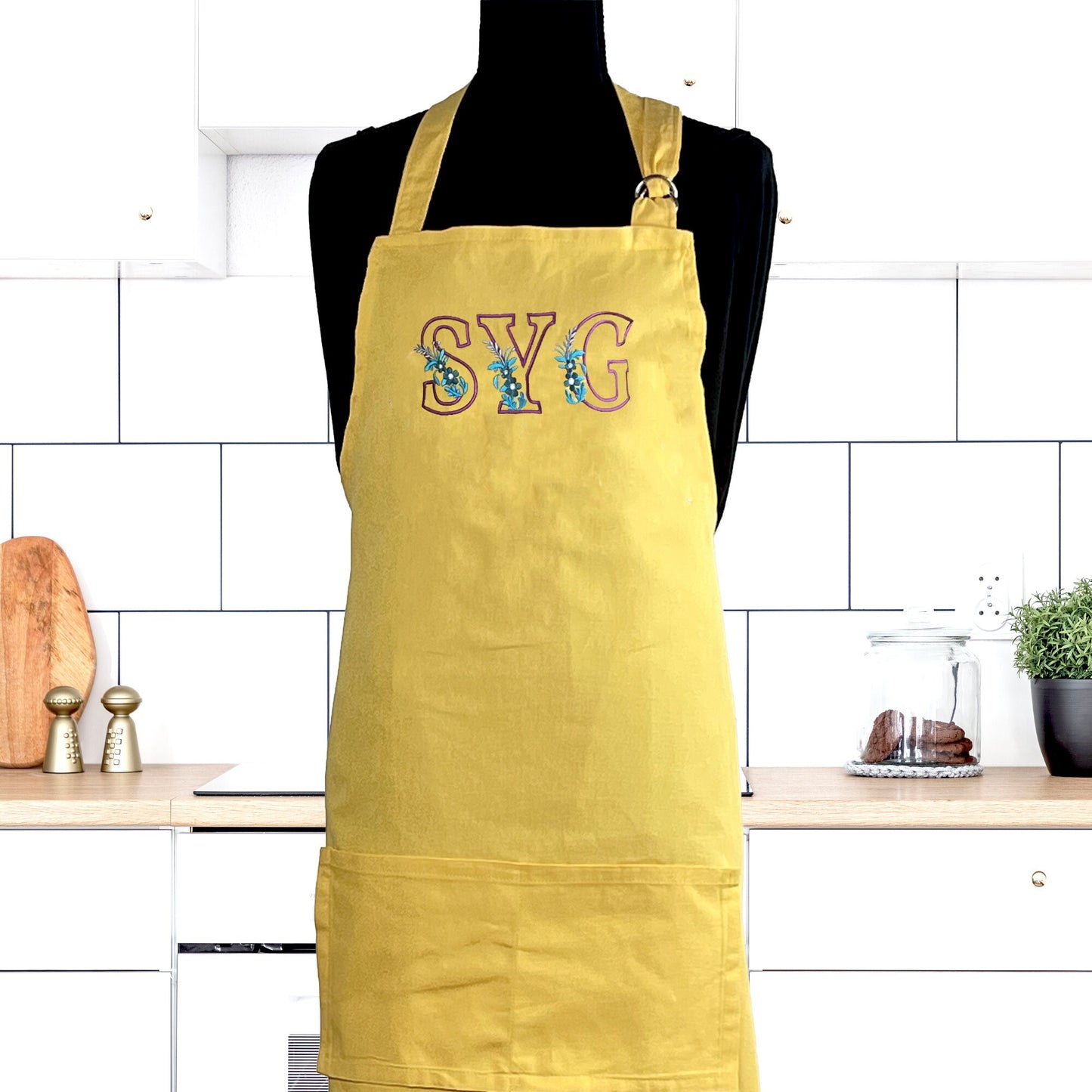 Apron for Adult Including Plus Size with Matching Child Apron Personalized with Embroidery Yellow