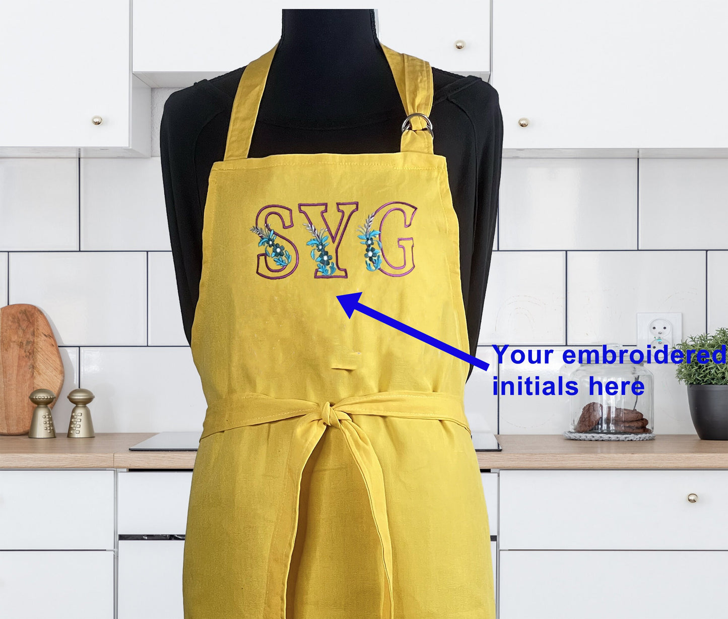 Apron for Adult Including Plus Size with Matching Child Apron Personalized with Embroidery Yellow