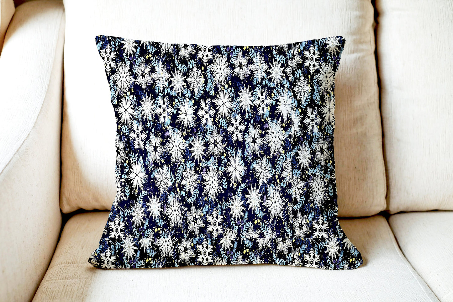 Christmas Throw Pillow Cover Blue White Snowflake