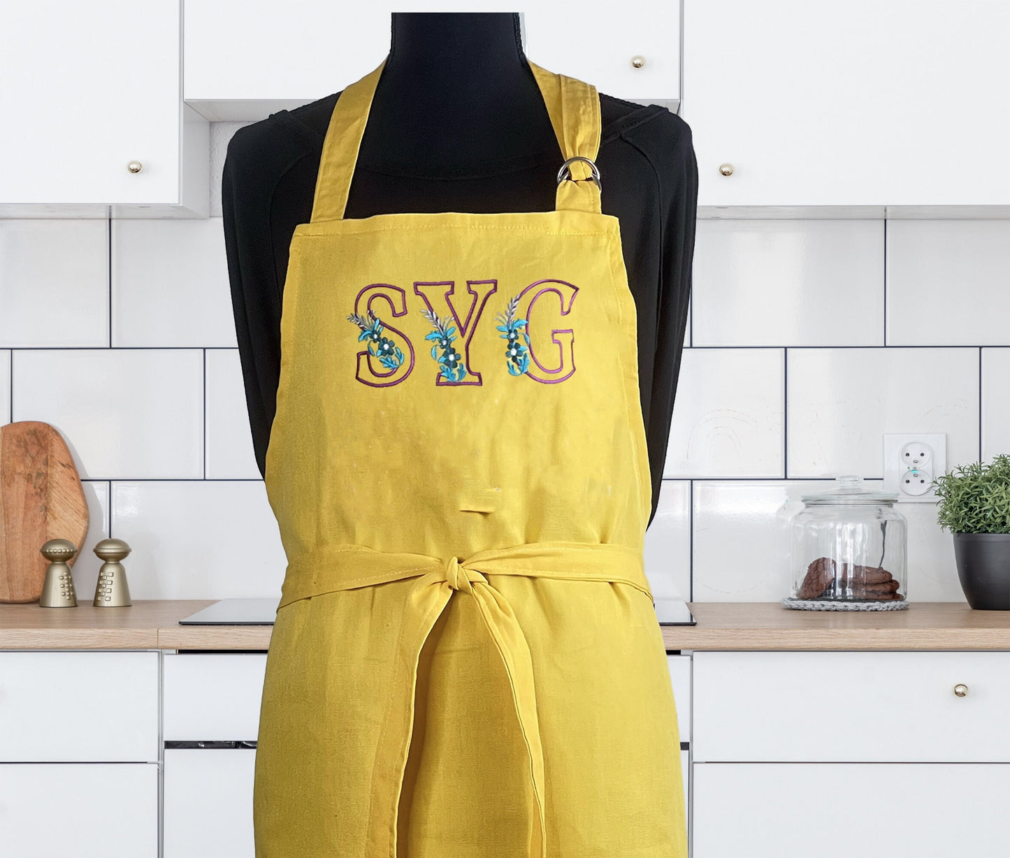 Apron for Adult Including Plus Size with Matching Child Apron Personalized with Embroidery Yellow