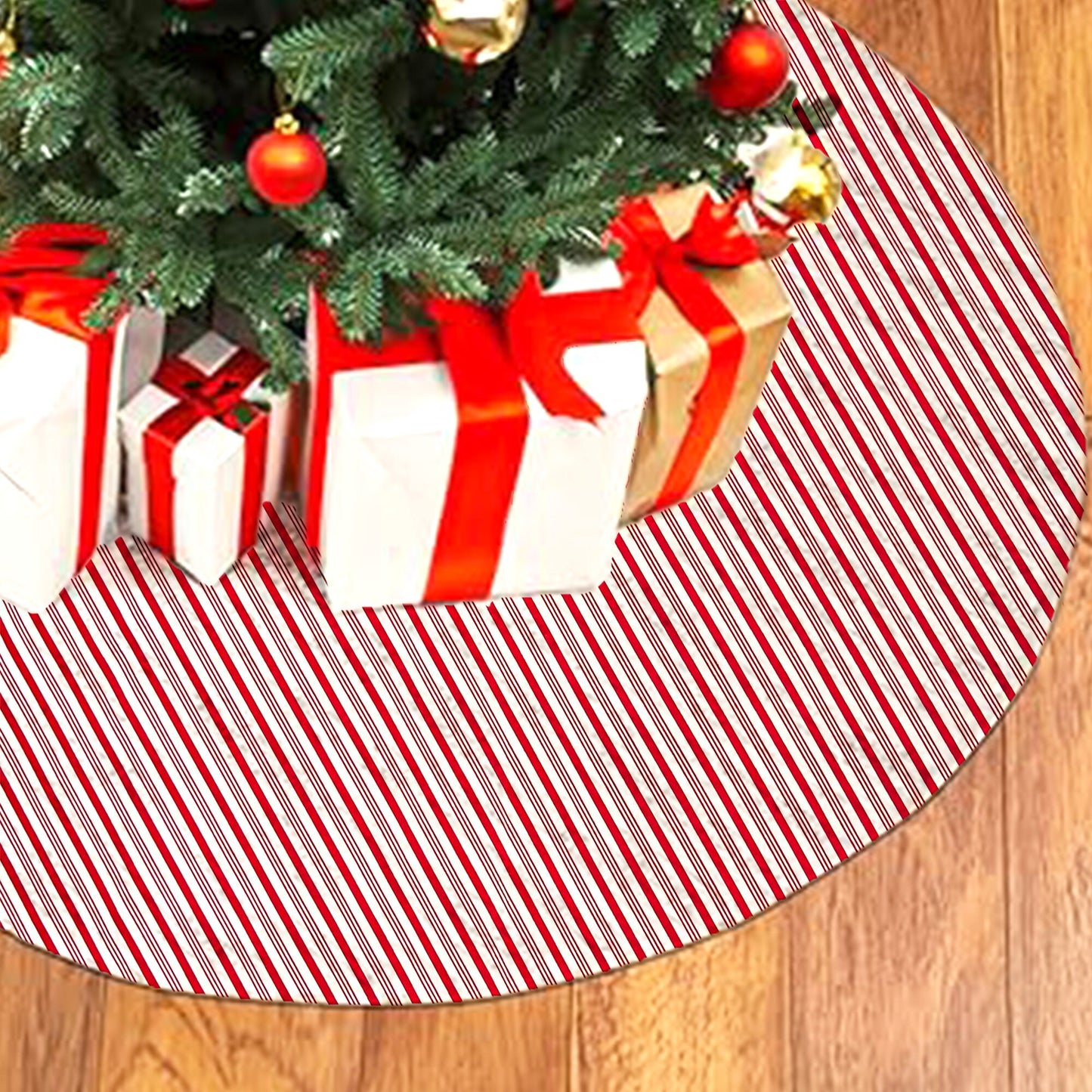 Christmas Tree Skirt Personalized Embroidered Name Red and White Candy Cane Design