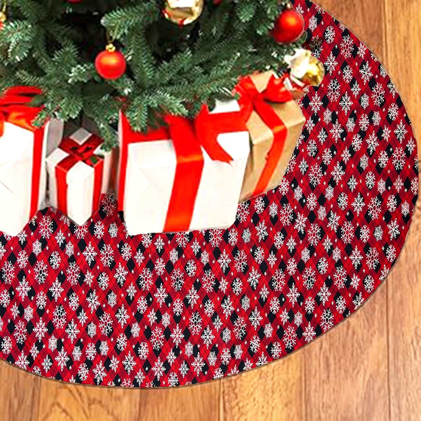 Christmas Tree Skirt Personalized Embroidered Name Red Checkered Plaid Design