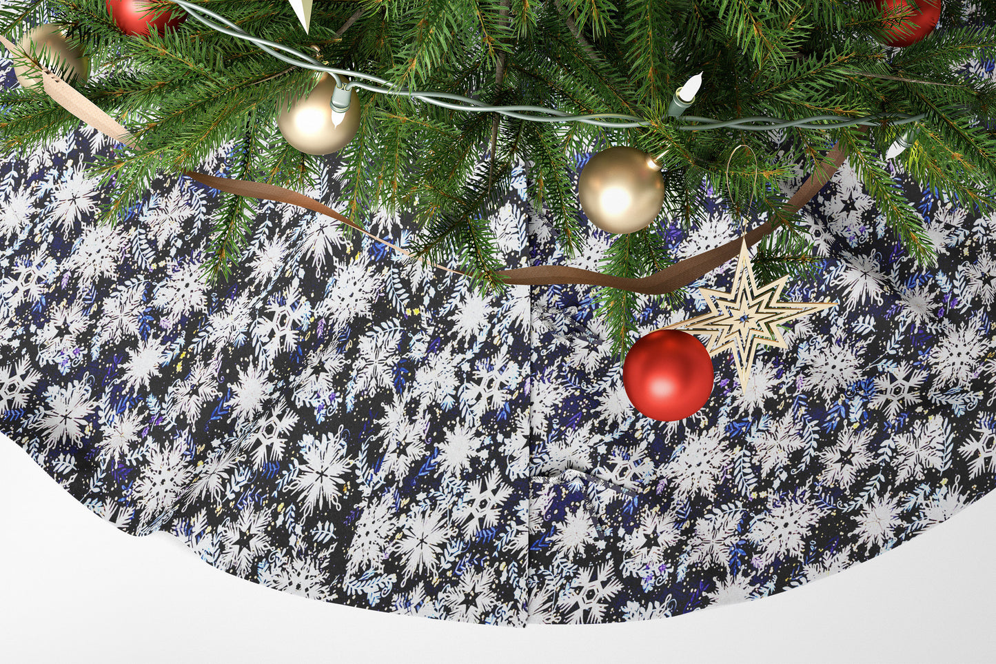 Christmas Tree Skirt Personalized Embroidered Name for Family Blue White Snowflake Design