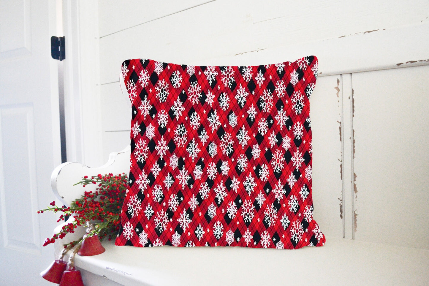 Christmas Throw Pillow Cover or Holiday Decorative Pillow Red Checkered Plaid