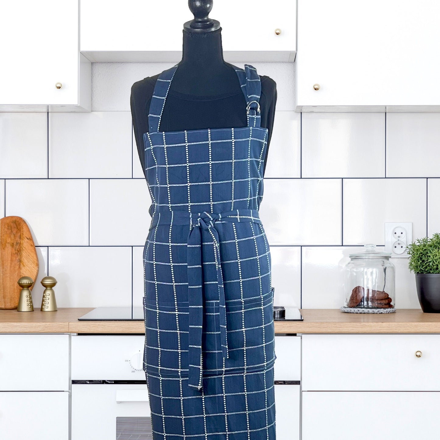 Apron for Adult including Plus Size with Matching Child Apron Personalized with Embroidery Blue White Big Checkers