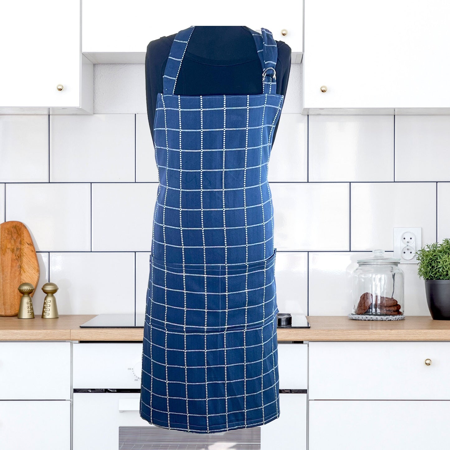 Apron for Adult including Plus Size with Matching Child Apron Personalized with Embroidery Blue White Big Checkers