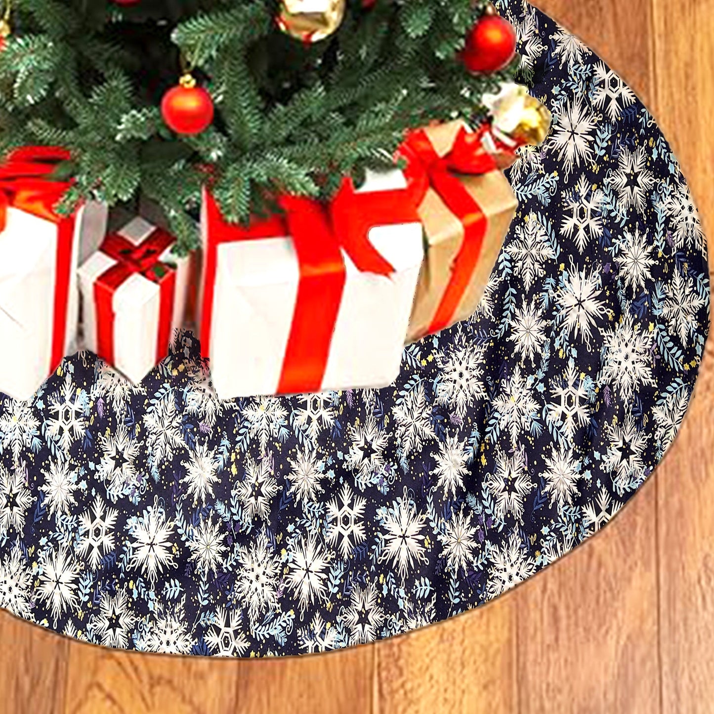 Christmas Tree Skirt Personalized Embroidered Name for Family Blue White Snowflake Design